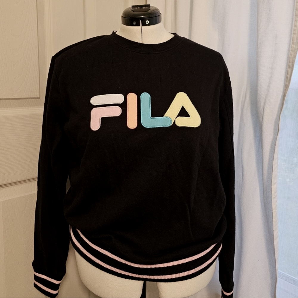 Womens FILA Sweatshirt Black / Multicolor Size Large